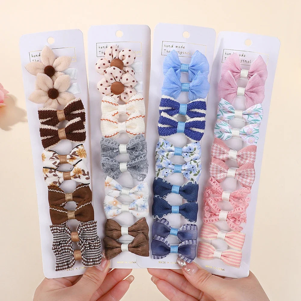 10Pcs/set Children Exquisite Hair Clip Lovely Bowknot Printing Cloth Hairgripes for Girls Boutique Hair Accessories