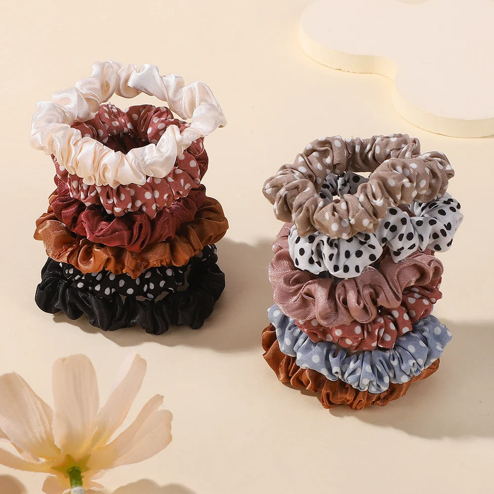 Ramdom Color 20pcs Women Dot Silk Hair Scrunchies for Girls Hair Rope Ponytail Holder Headwear Hair Accessories Wholesale