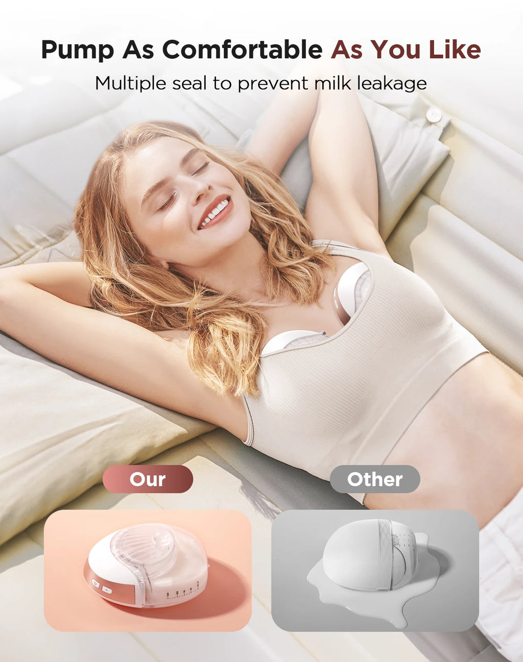 2pcs Hands Free Electric Breast Pump, Pain-Free, BPA-Free, Quick Installation 3 Modes and 12 Levels with 17/19/21/24 mm Flanges