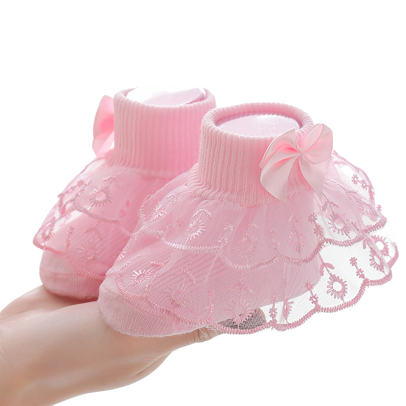 Baby Girls Ruffle Lace Socks, Super Soft Infant Ankle Socks Princess Dress Socks with Bow 3M-2T