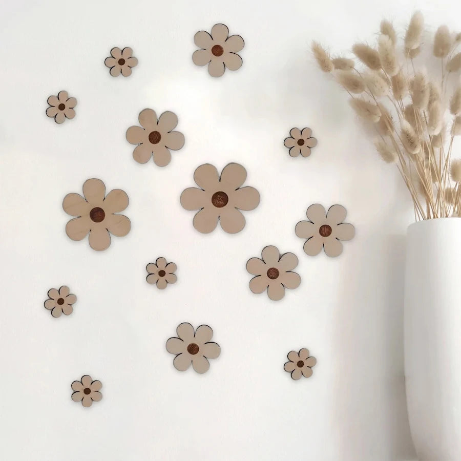 14Pcs/Set Nordic Style Wooden Round Daisy Home Background Wall Decoration Wooden Wall Stickers Holiday Decoration Wall Crafts Home Room Wooden Balloon Wall Stickers Homestay Coffee Bar Decorative Wall Decor