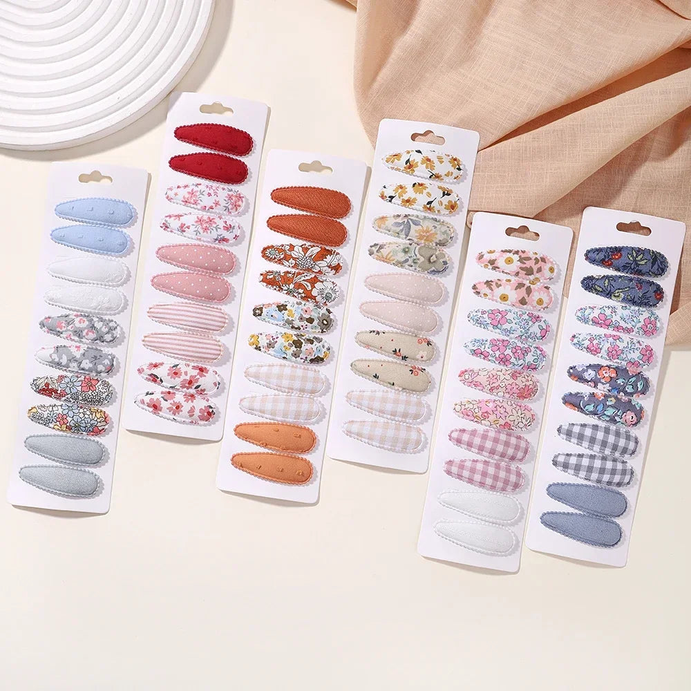 10pcs/set Baby Kids Fresh Print Cotton Alloy Hair Clips Fabric Plaid BB Hairpins Toddler Hairgrips Headwear Hair Accessories