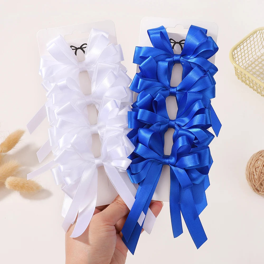 2Pcs Gorgeous Flower Bows Hair Clips Exquisite Tassel Ribbon Hairgripes Girls Party Decoration Hair Accessories