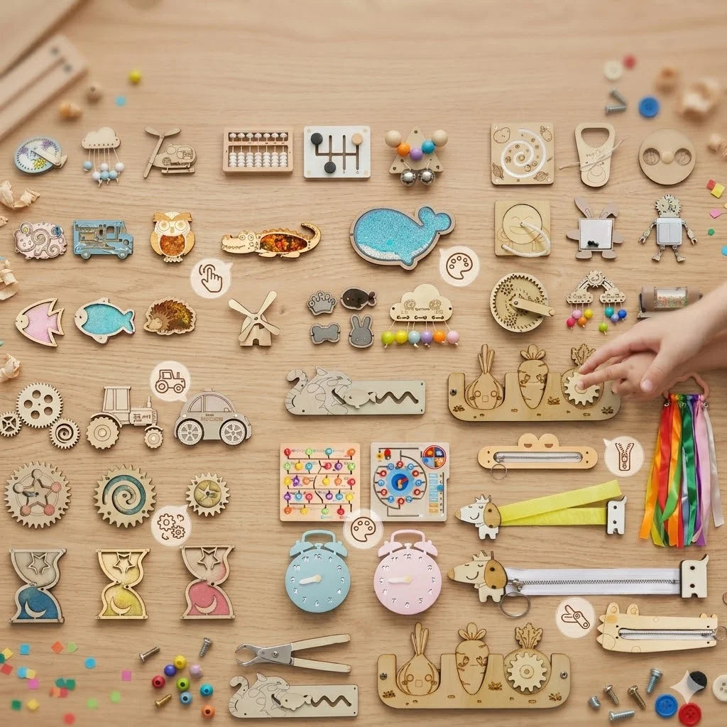 Montessori Wooden Busy Board Do It Yourself Accessories Castle Train Parts Sensory Educational Toy for Toddlers