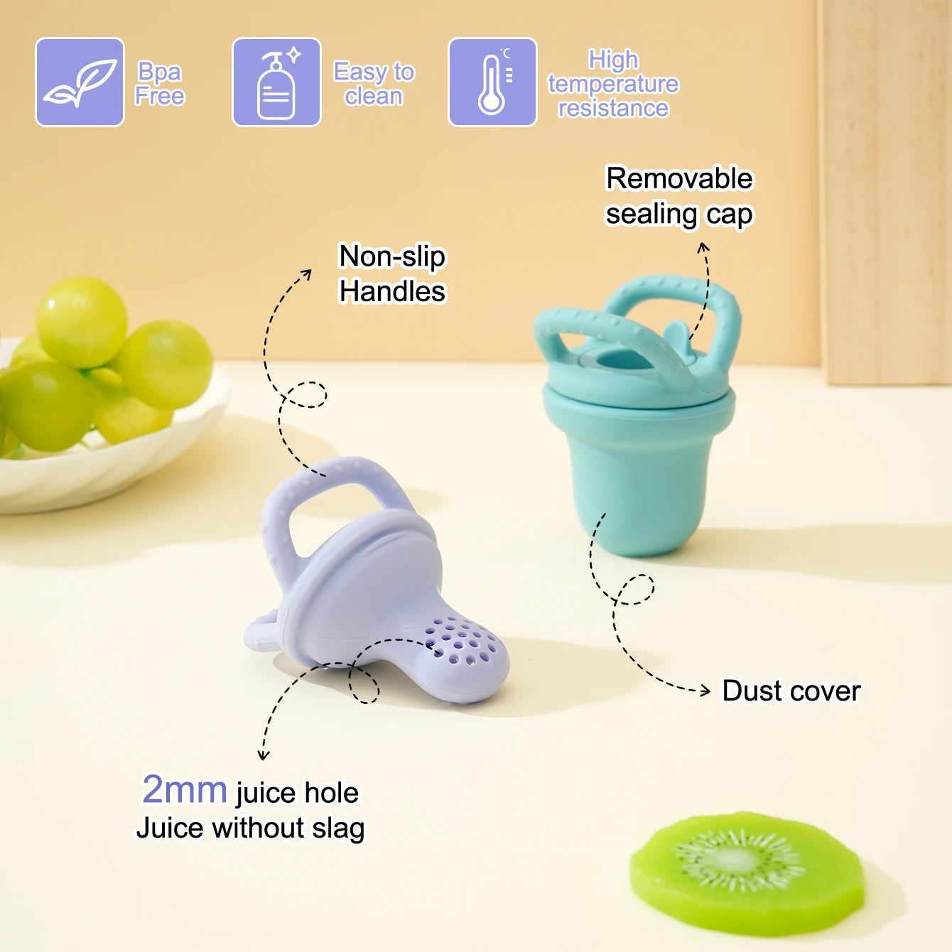 Color Kids 1PCS Silicone Baby Feeding Spoon & Juice Extractor Toddler Pacifier Teether Toy Pure Color BPA-Free Baby Feeding