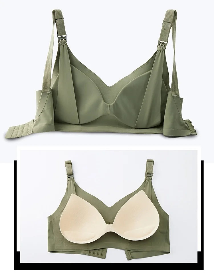 Ultra Thin Laser Cutting Ladies Feeding Bra Removable Padded Breastfeeding Bras Plus Size Push Up Maternity Nursing Bra
