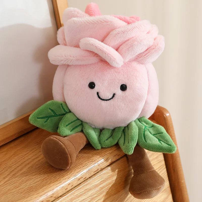 Rose Flower Plush Doll 22cm Cartoon With Legs Pink Blue White Home Decoration For Children