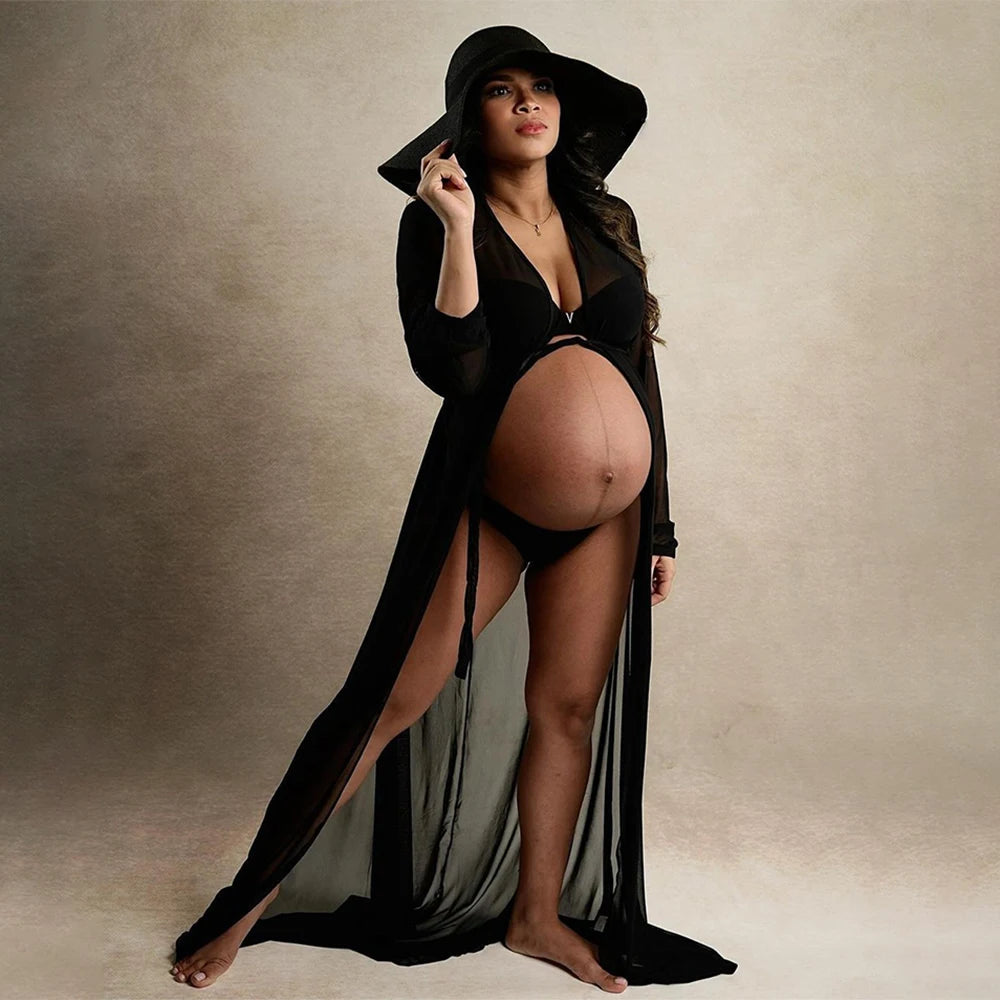 Maternity Photography Dress Lantern Sleeves Sexy Tulle See-through Robe For Baby Shower Pregnant Photo Prop Maxi Gown