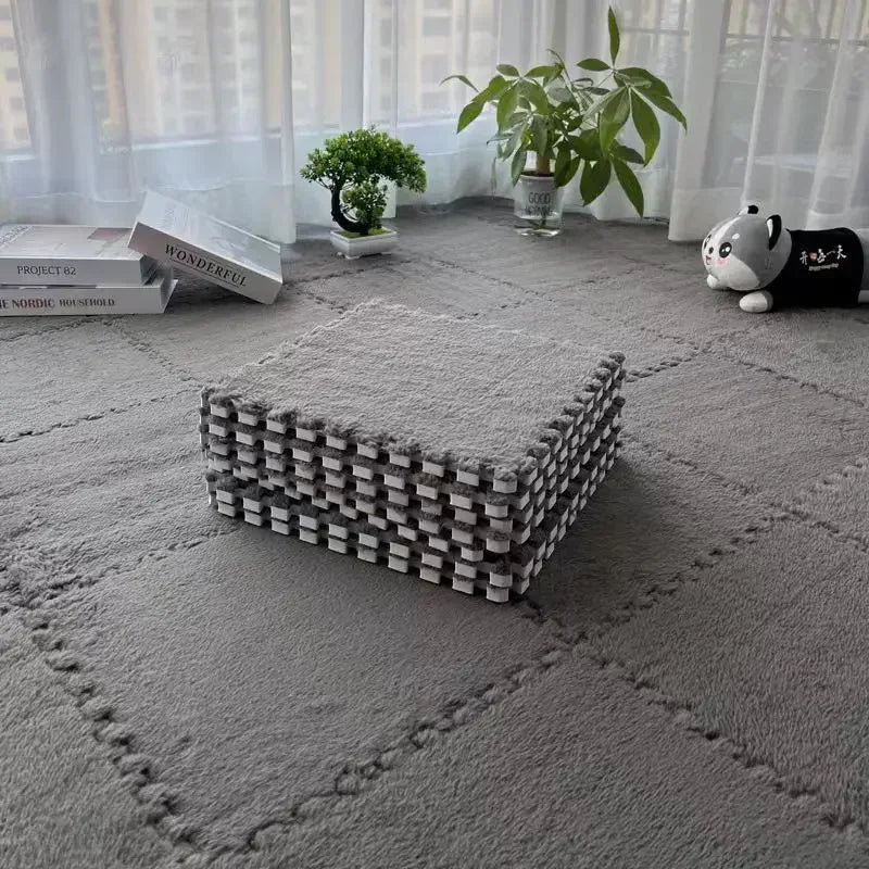 Soft Plush Kids Play Mat 30x30cm Interlocking EVA Foam Tiles Puzzle Carpet For Babies And Toddlers 10 Pieces