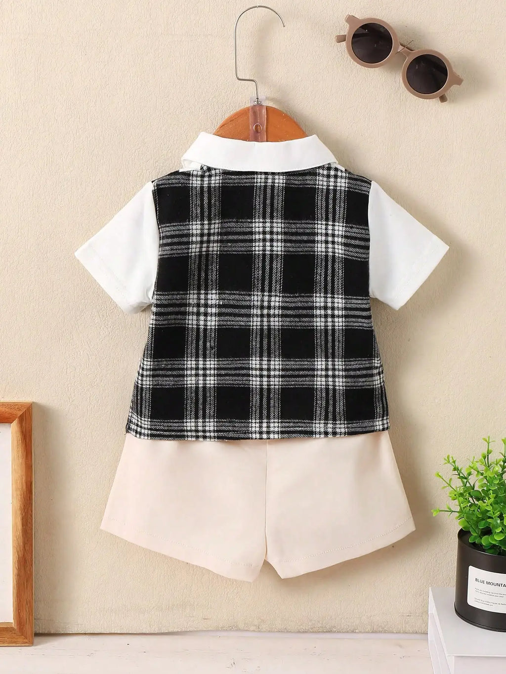 Baby boy Set Lapel collar Plaid Top+Shorts 2-piece set suitable for 0-3 Year old Baby boys, Summer Party Little Gentleman Set