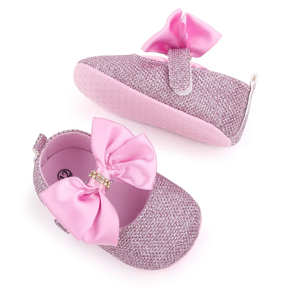 Spring Autumn Beautiful Baby Girl Princess Shoes Soft Soled Butterfly Bowknot Fashion Design Solid Newborn Prewalker Shoes D2677
