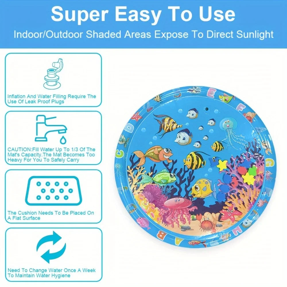 90cm/35.43inch Circular Clownfish Inflatable PVC Baby Playing Water Mat Toddler Pad Kids Early Education Tummy Time Activity Toy