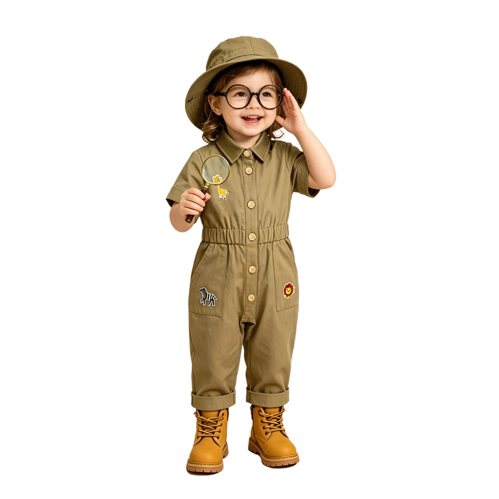 Toddler Baby Girls Zookeeper Suit Sleeveless Cute Animal Embroidery Tulle Dress Birthday Party Cake Smash Zoo Keeper Outfits