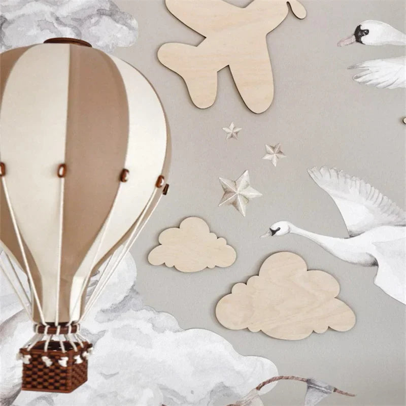 2-piece Nordic style wooden cloud wall decorations with minimalist design and natural wood finish