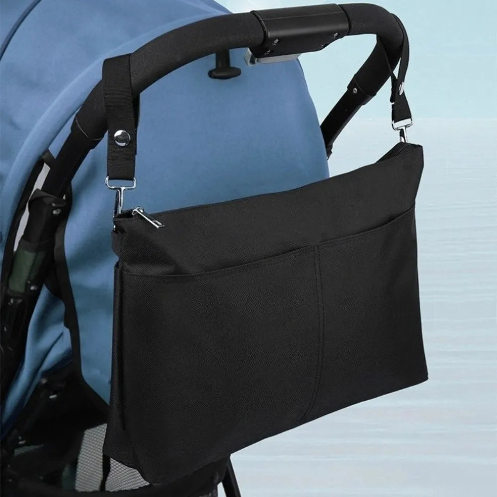 Portable Baby Stroller Storage Bag Multifunction Black Baby Pram Hanging Bag Large-capacity Waterproof Mommy Shoulder Bag