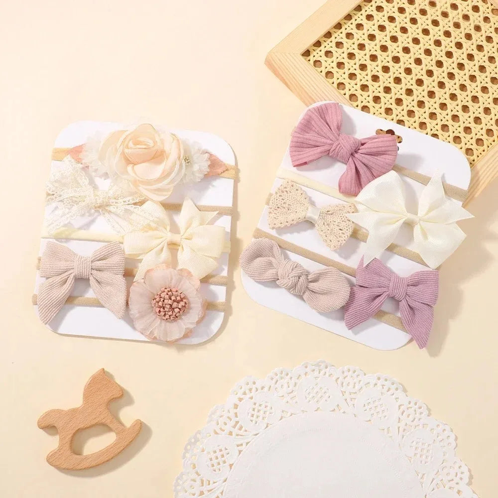 5Pcs Baby Flower Lace Bow Headband Elastic Nylon Newborn Head Band for Girl Infant Toddler Soft Hair Accessories Set