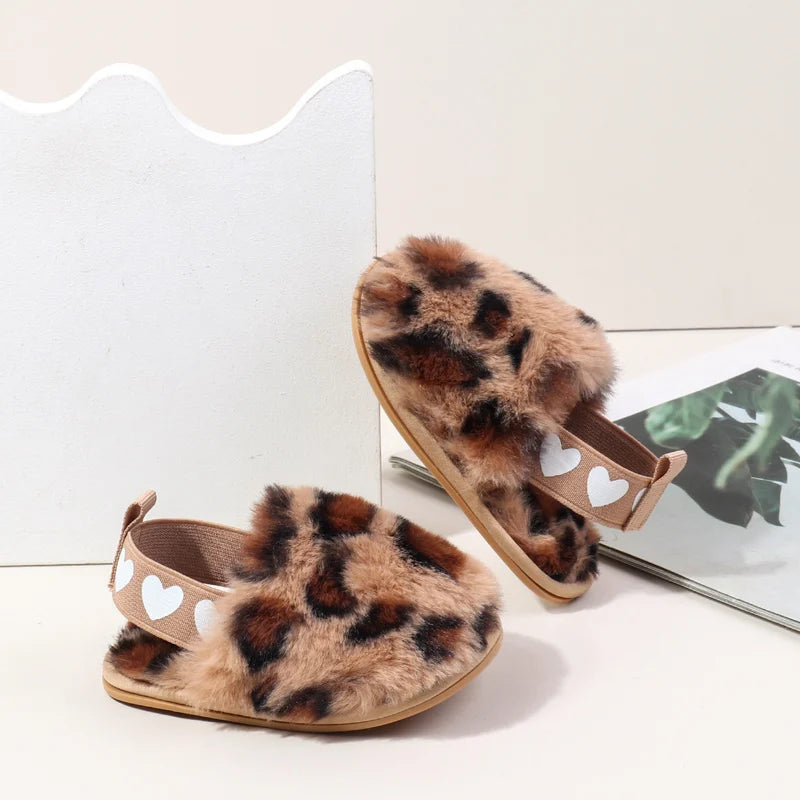 Winter Baby Plush Toe Soft Slippers Spring and Autumn Girls Boys Indoor Walking Shoes Fashion Leopard Point Toddler Infant Shoes