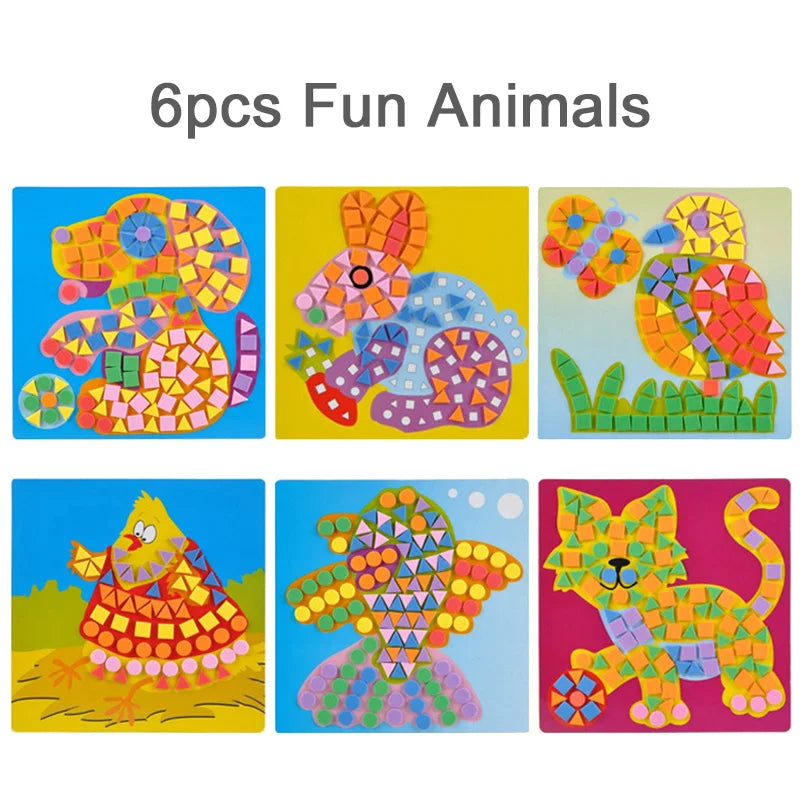 6pcs/set Mosaics Paintings 3D EVA Sticker Airplane Car Spaceship Cat Dog Animal Drawing DIY Foam Handicrafts Decoration TMZ