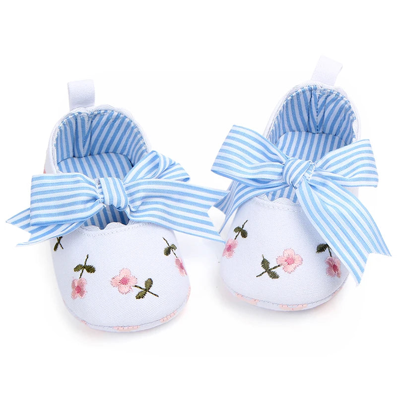 Cute Baby Girl Flower Bow Princess Shoes Spring & Autumn Fashion Design Soft Soled Solid Comfortable Infant Shoes First Walkers