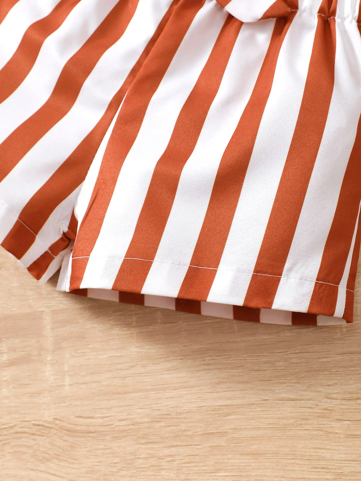 0-2 Year Old Baby Girl Summer Fashion Love Collar Ruffled Short Sleeved And Striped Shorts Two-piece Set