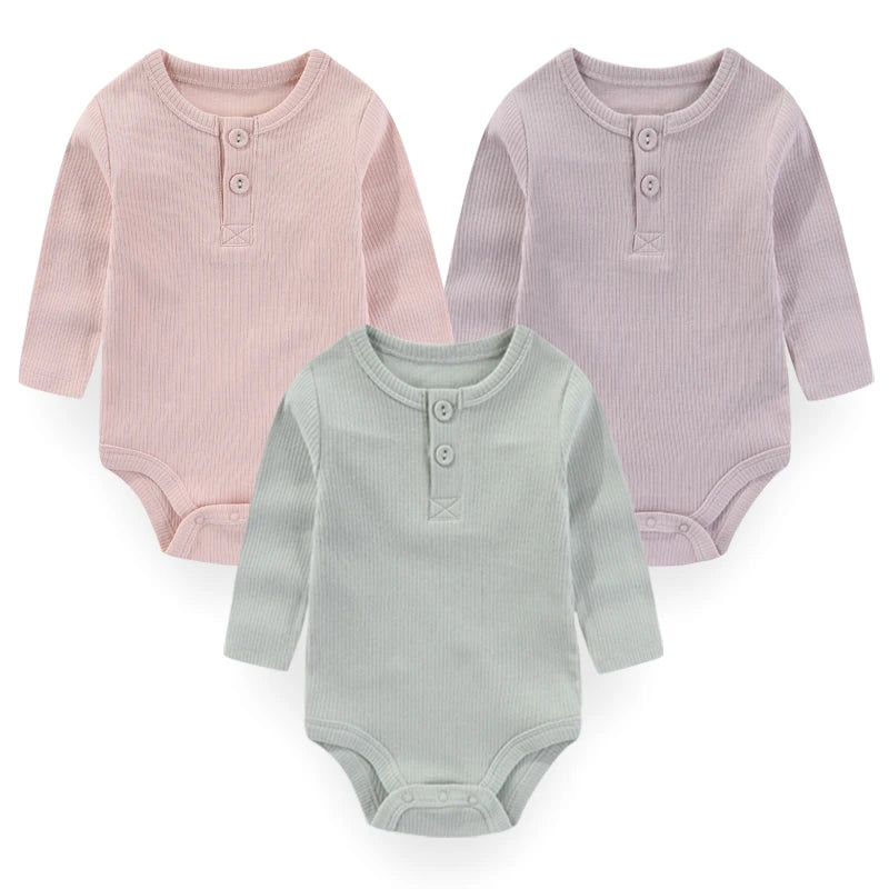 Brand 3-Piece Solid Color Baby Unisex Bodysuits Long Sleeve Newborn Rompers 0-24 Months Four Seasons Infant Clothes