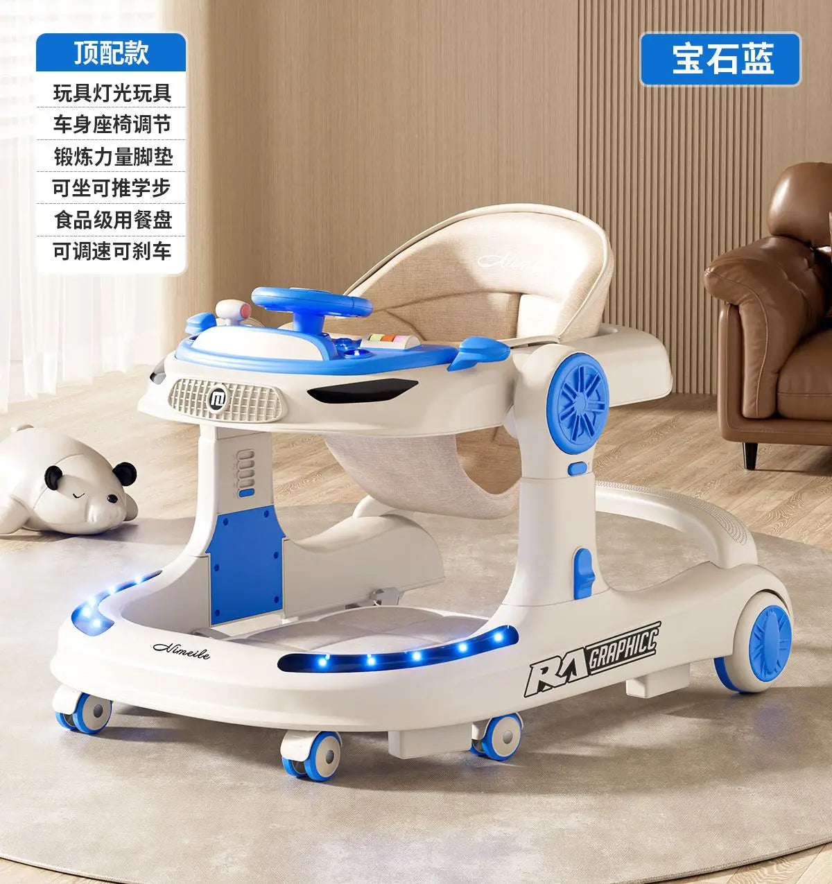 Baby Walker 4 in 1 Adjustable Height Anti Rollover Push Toy Foldable Activity Center for Infant Toddler 6 to 18 Months