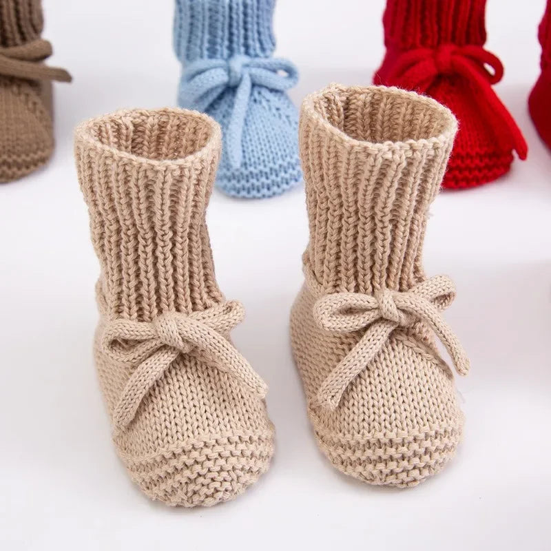 Adorable Baby Bow Knit Shoes Soft Crawling Sock Children's Handmade Cotton Floor Socks with Cute Bow Bands 0-12 Months Sock Shoe