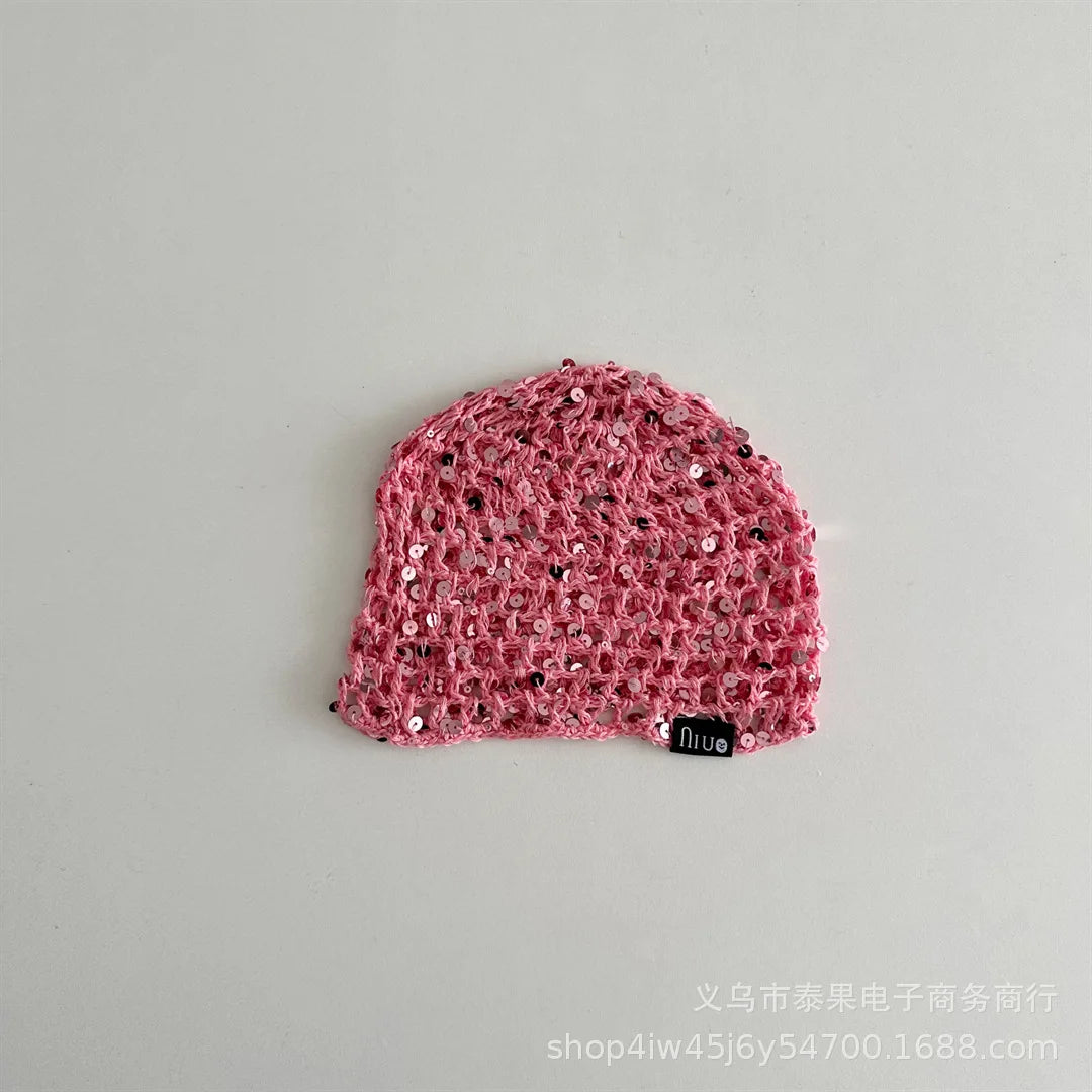 Sequin Hollow Knitted Pullover Hat For Girls Fishnet Headwrap Hwr01 Ethnic Style Cap