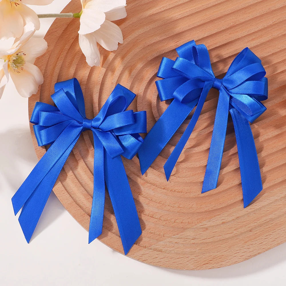 2Pcs Flower Bows Hair Clips Tassel Ribbon Hair Accessories For Girls Party Decoration