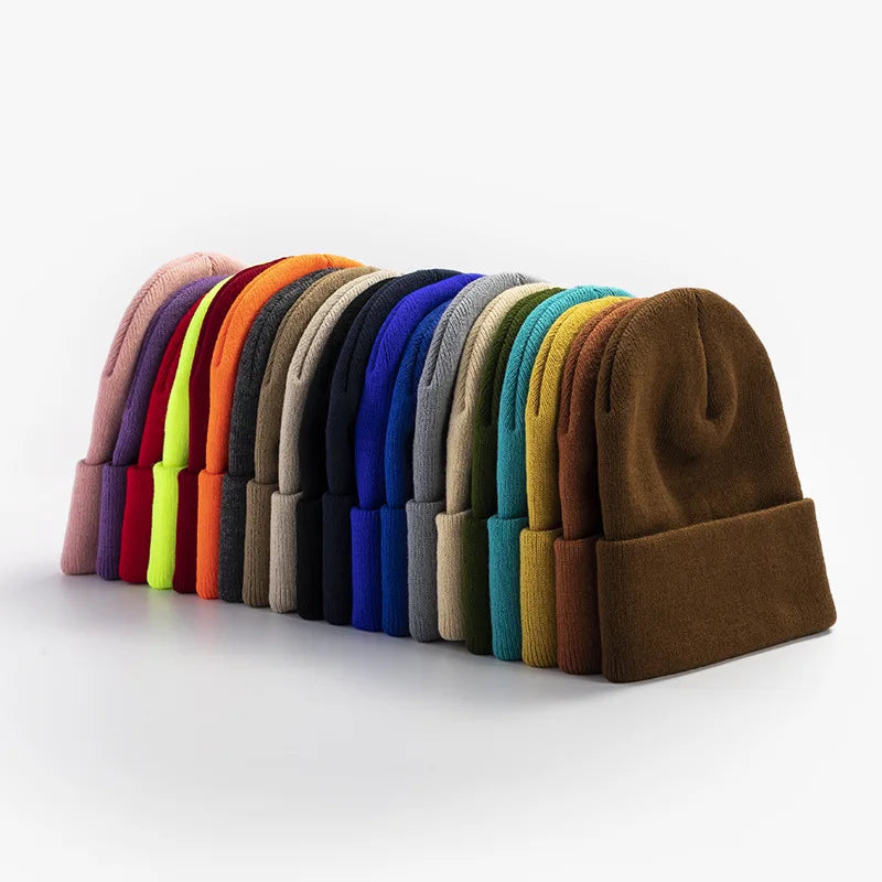 Solid Color Knitted  Plain Cold Hat Rolled Edge Customizable VersatileLOGOMen's and Women's Casual Versatile  Warm Knitted Hat