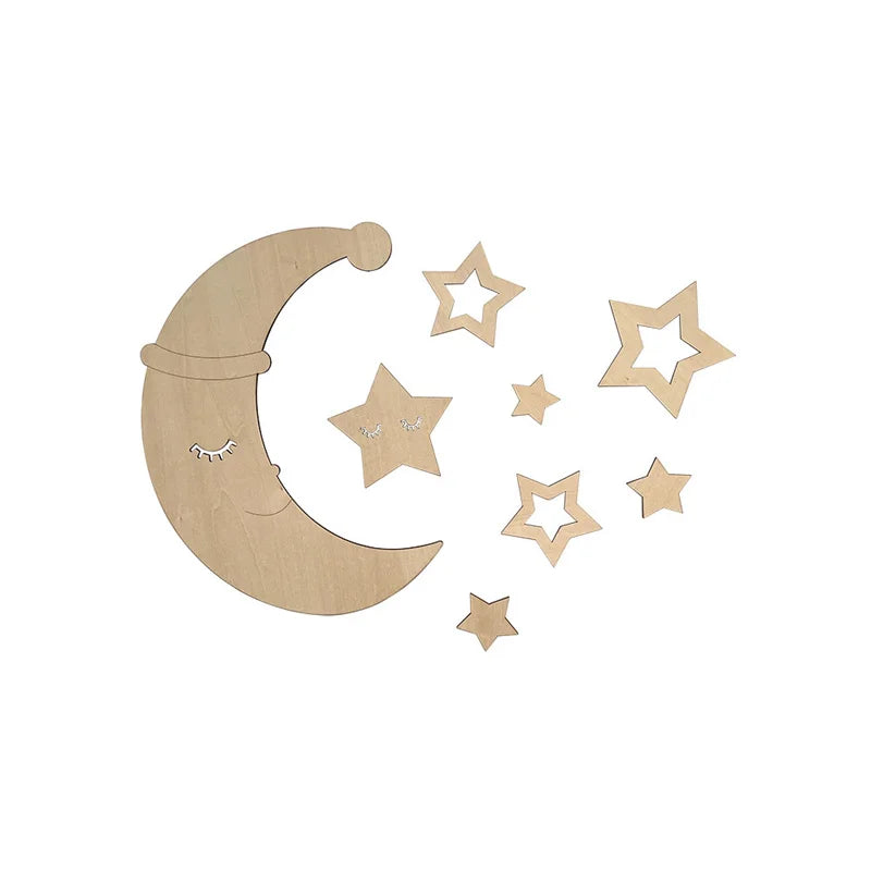 Nordic Style Christmas Hat Wooden Moon Hollow Star Wall Stickers Decoration Home Wall Decoration Stickers Photo Props Cute Wooden Wall Stickers Holiday Decoration Wall Art