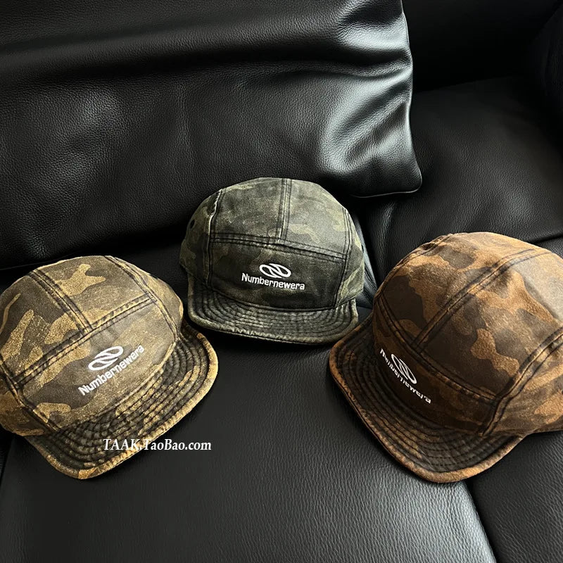 American Retro Washed Camouflage Tactical Short Brim  for Women Summer Workwear Short Brim Street Flip Brim Baseball Cap