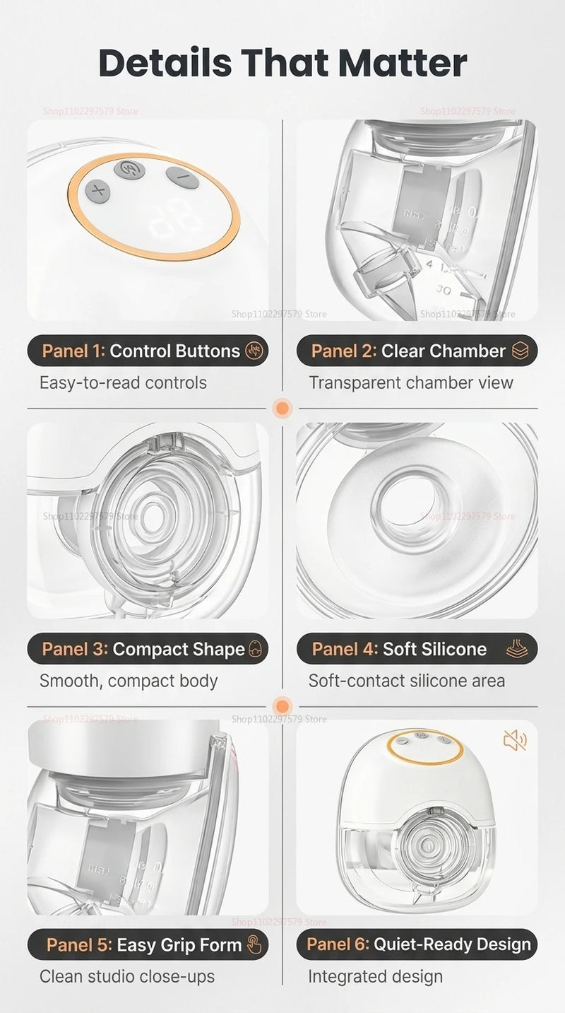 1PCS Wearable Electric Breast Pump Hand Free Low Noise Portable Breast Milk Collector Anti Backflow Comfort Breast Pump BPA-free