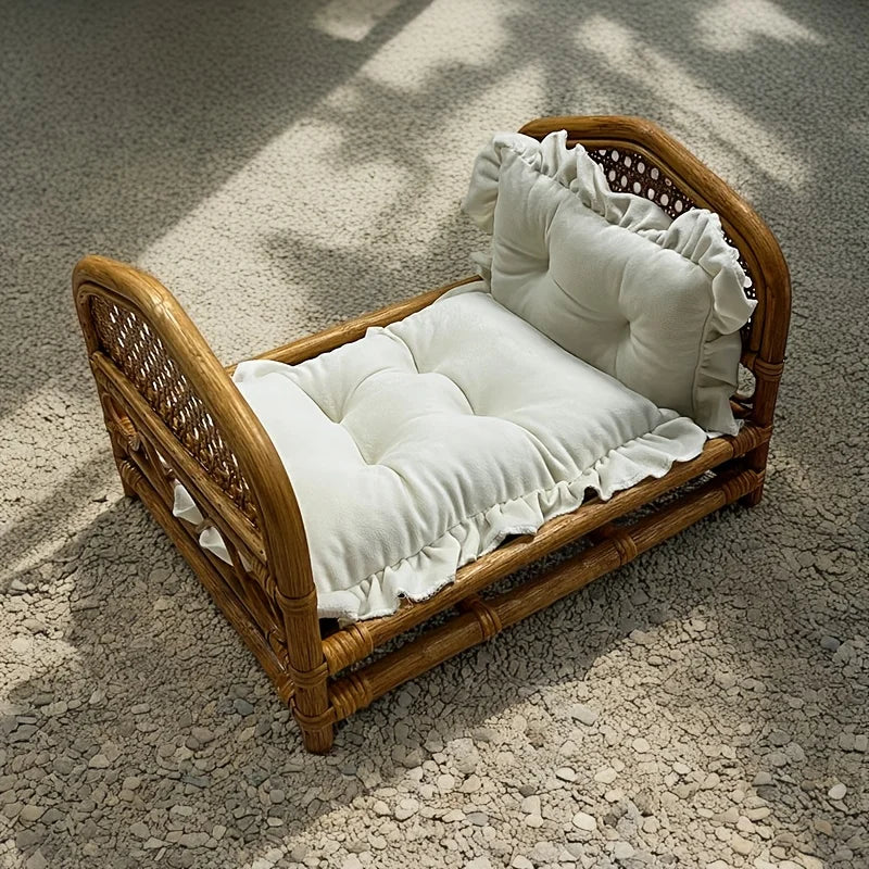 Baby Bed Newborn Photography Props Handmade Bed Baby Vintage Rattan Wooden Sofa Crib Photo Background Photo Studio Posing Props