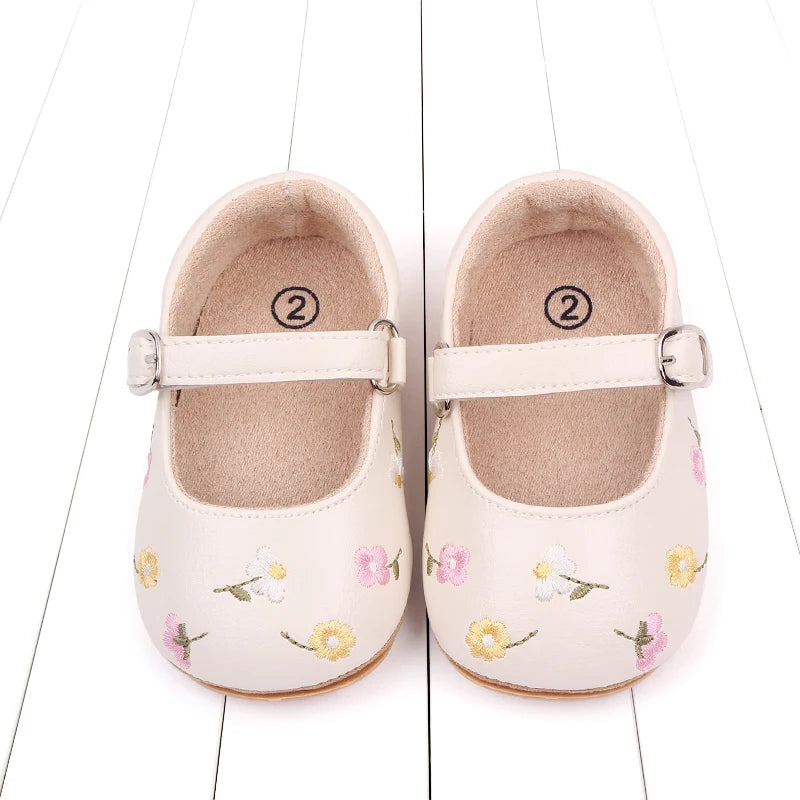 Baby Girl Princess Shoes High Quality Soft PU Embroidery Flower TPR Sole Anti-slip for Toddler Girl 0-18 Months New Fashion