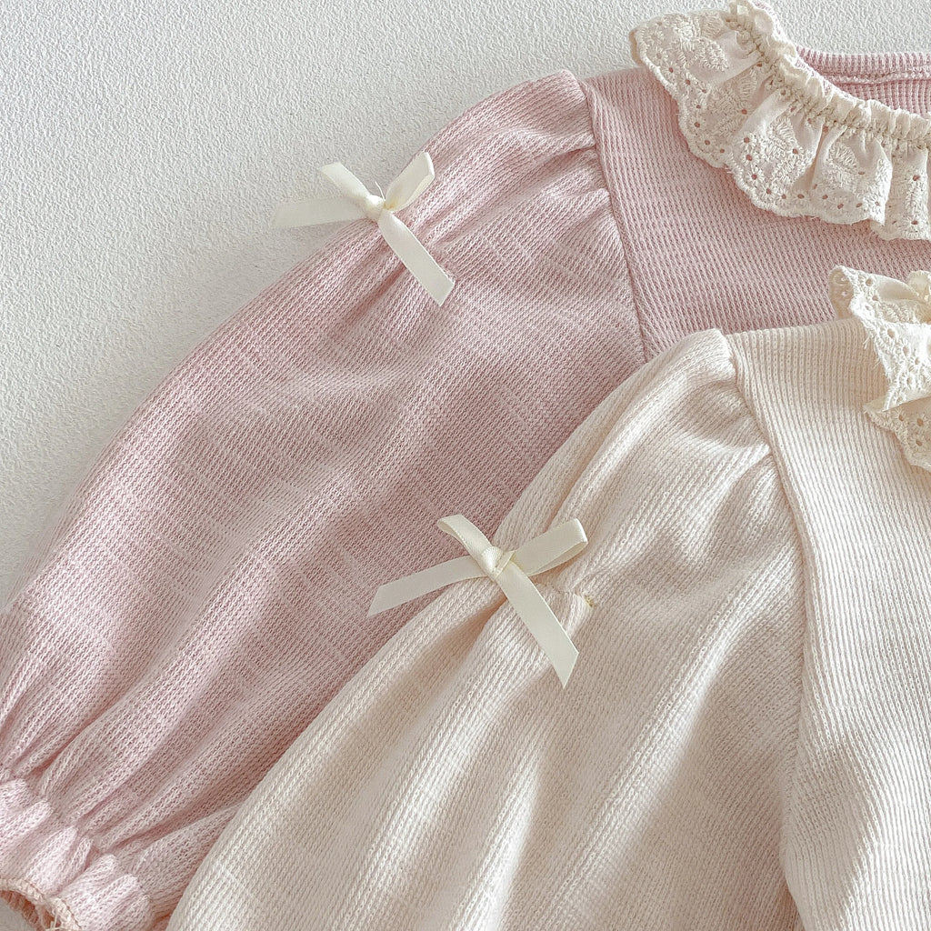 Girls' Fashion Set 2026 Korean Style Spring-Autumn Net Scarfed Bowknot baby Shirt with Flared Pants - Girls' Two-Piece Set