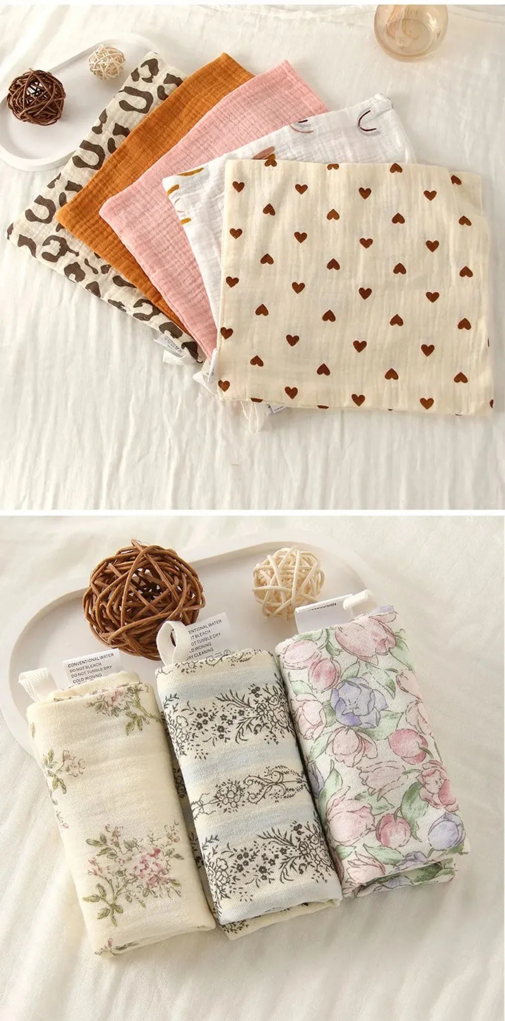 3/5Pcs 6-Layer Pure Cotton Baby Cotton Washcloth Soft Gauze Cotton Newborn Burp Cloth Absorbent Baby Towels Square Towels