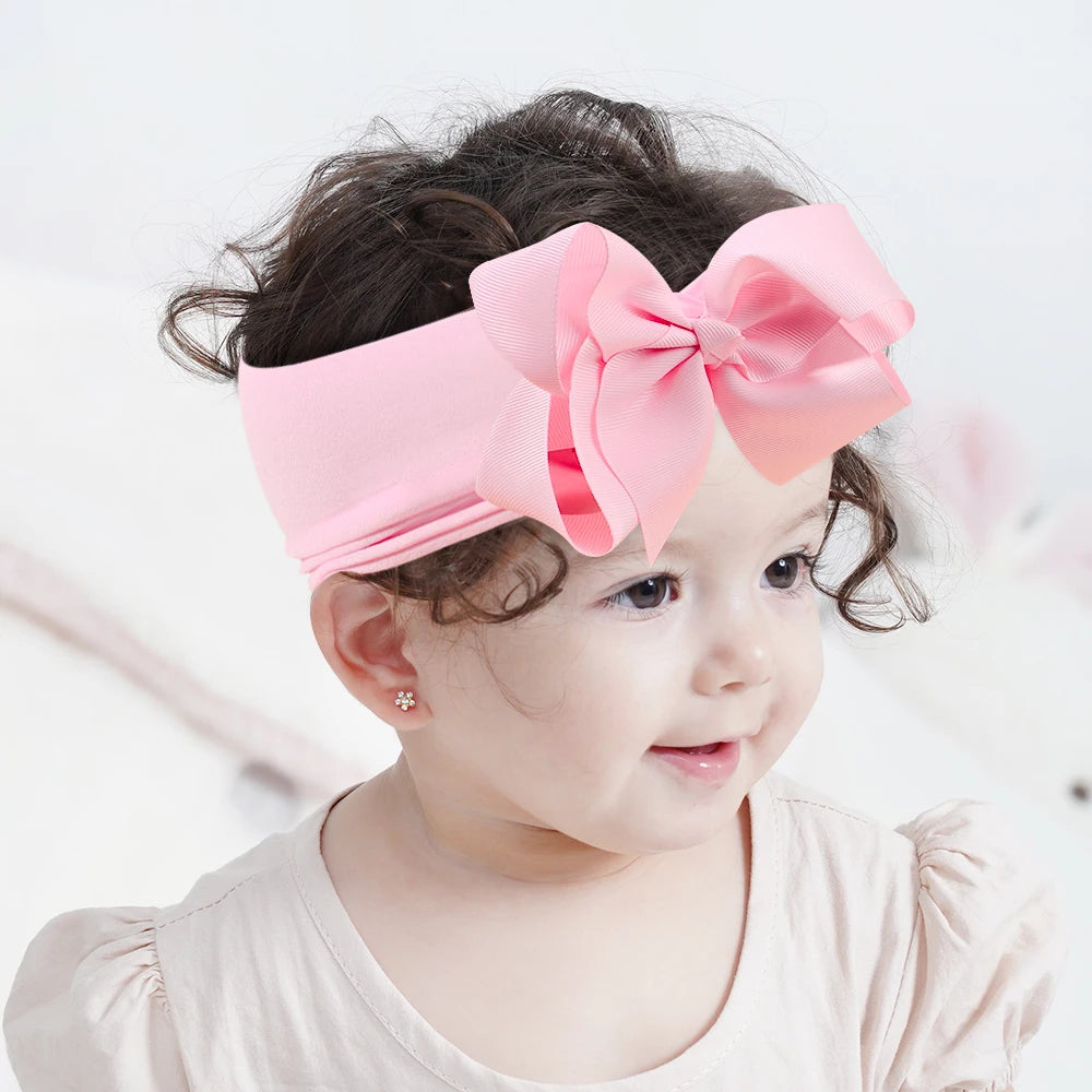 1pcs Large Ribbon Bow Baby Headband Girls Wide Nylon Turban Newborn Bow Headwrap Baby Gift Super Soft Infant Hair Accessories