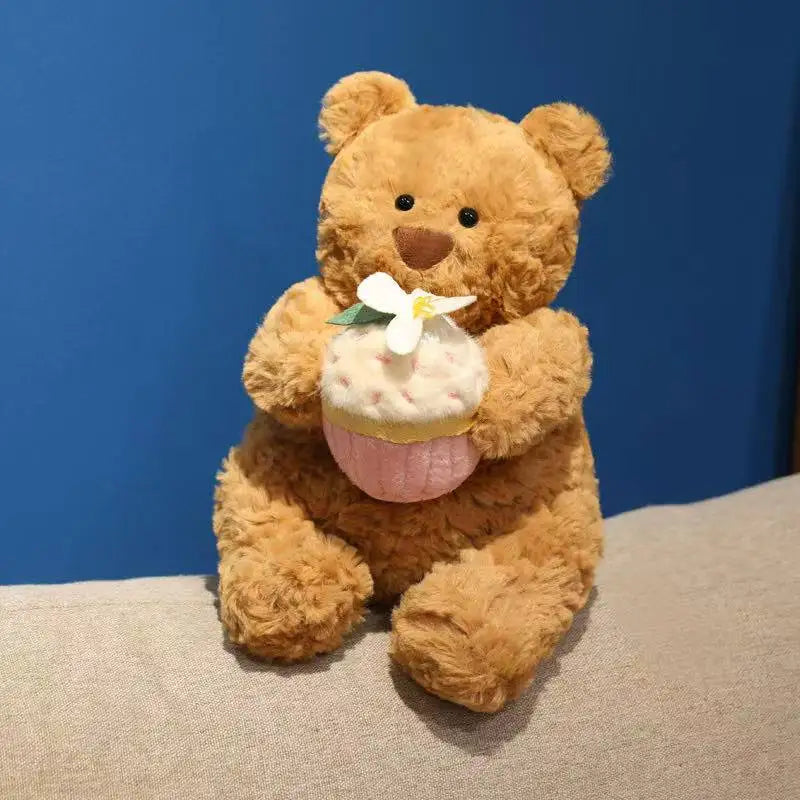 Kawaii Healing Cake Bear Doll Pillow - Cartoon Anime Stuffed Plush Toy Cute Birthday Gift for Children Fun Soft Doll