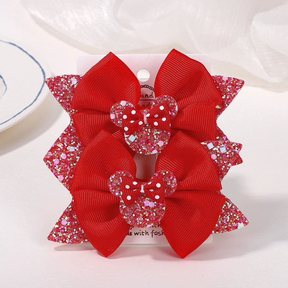 3.9 Inch Big Bows Hair Clips For Little Girls Cartoon Polka Dot Headdresses Set 2Pcs Lot