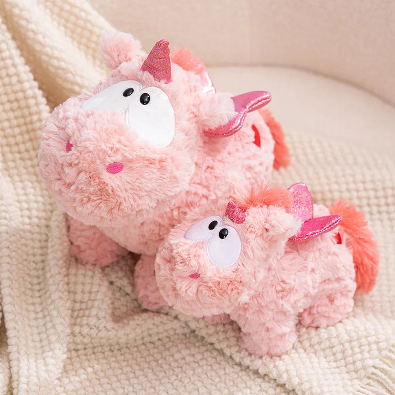 Hot Soft Fluffy Pink Unicorn Plush Toy Cute Stuffed Animal Doll with Shiny Wings Kawaii Unicorn Plushie Big Eyes Unicorn Pillow