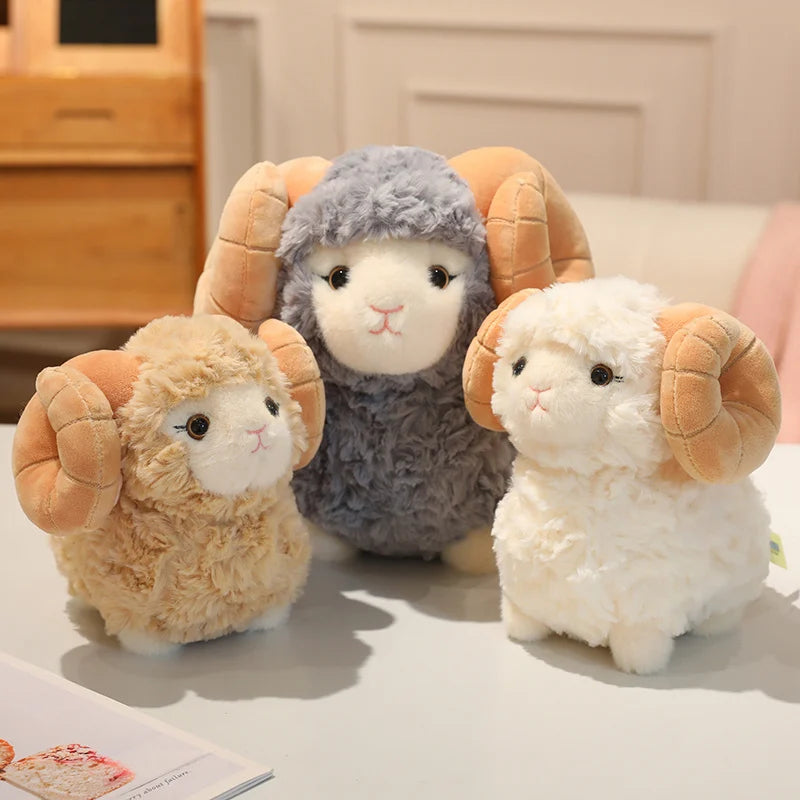 New Gentle Lovely Sheep Plush Toys Soft Fluffy Big Horns Sheep Doll Warm Cozy Hugging Appease Animal Doll Birthday Gift To Girls