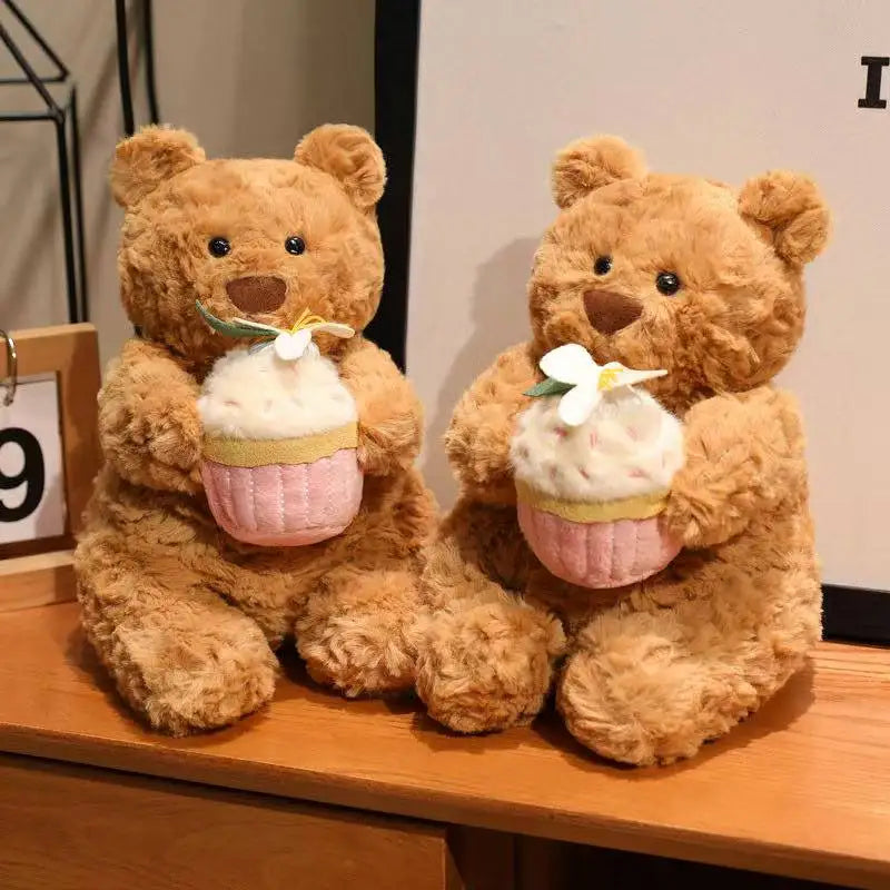 Kawaii Healing Cake Bear Doll Pillow - Cartoon Anime Stuffed Plush Toy Cute Birthday Gift for Children Fun Soft Doll