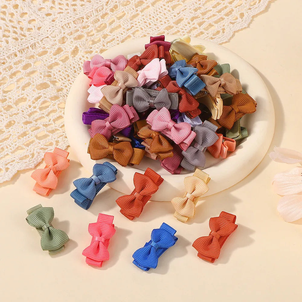 36pcs/set Ribbon Mini Hair Bows Clips for Girls Cute Candy Color Bowknot Hairpins Headwear Toddlers Hair Accessories