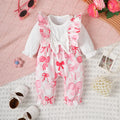 Newborn Baby girl Bodysuit Ruffled edges Bow print Bodysuit for 0-18 Months Cute Baby girl Spring and Autumn Crawling Clothes
