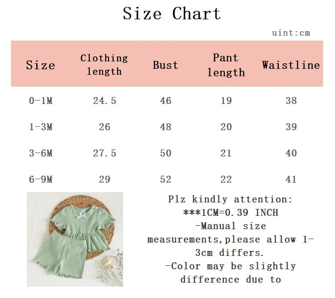 Newborn Baby Set Light Green Pit Strip Top+Pants Set Suitable for 0-9 Months Female Baby Comfortable Casual Set Baby clothing