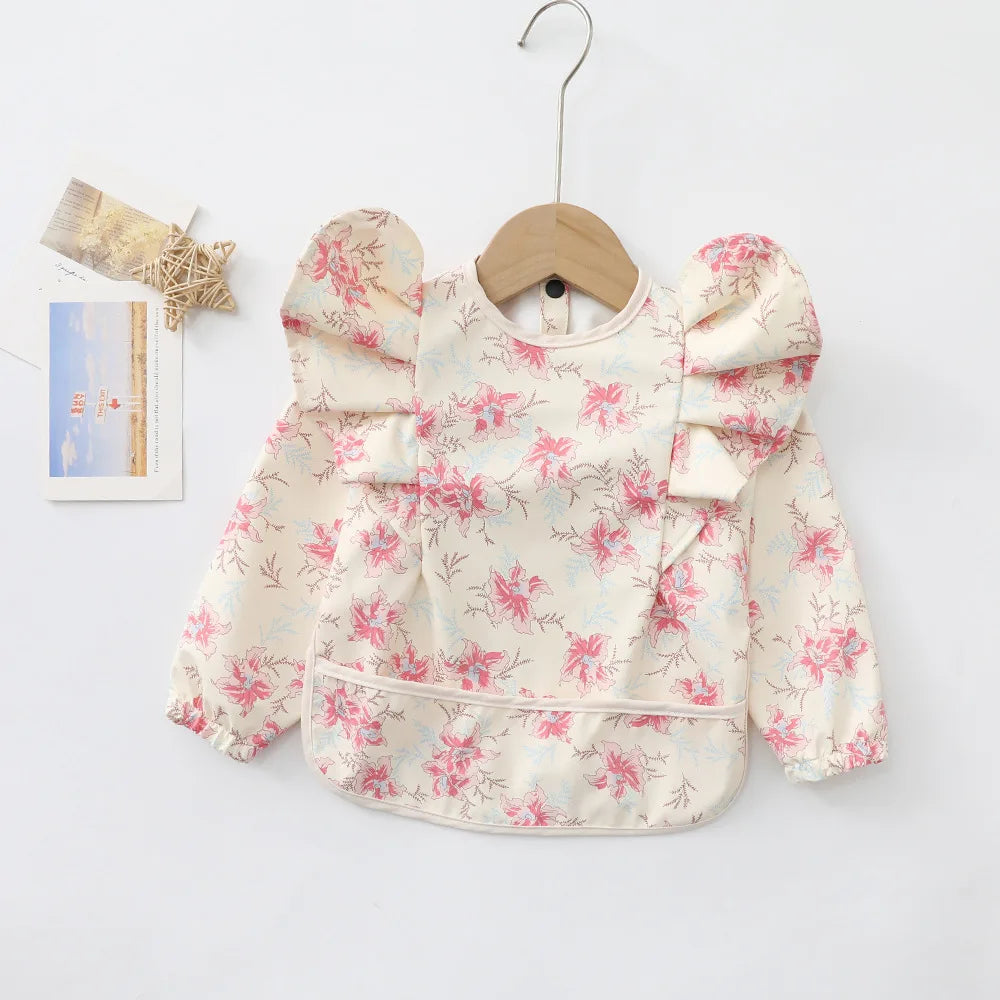 Baby Soft Waterproof Bib Little Boy Girl Painting Smock Child Meal Eating Apron with Long Sleeves Kid Adjustable Feeding Bibs