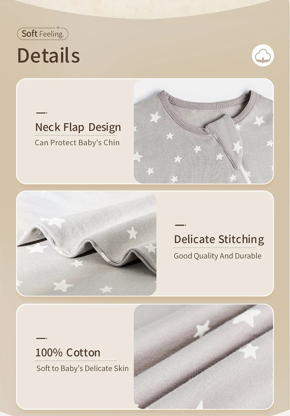 100% Cotton Baby Split Leg Sleep Sack Sleeveless Homewear Four Seasons Wear Two Way Zipper Comfortable Sleeping Bag for Infants