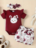 0-18 Months Newborn Baby girl Flying sleeve Cute Small Rabbit Jumpsuit+Rabbit Printed Shorts Set Baby girl Easter Costume