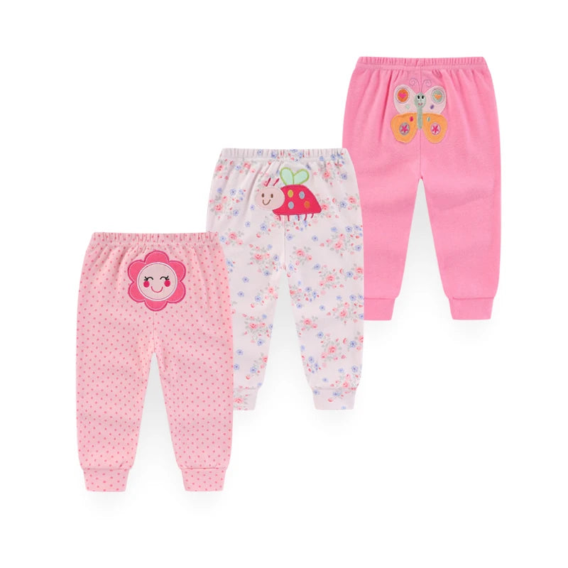 Kiddiezoom 3Pcs Lot Unisex Four Seasons Cartoon 100 Percent Cotton Baby Pants Soft Infant Trousers